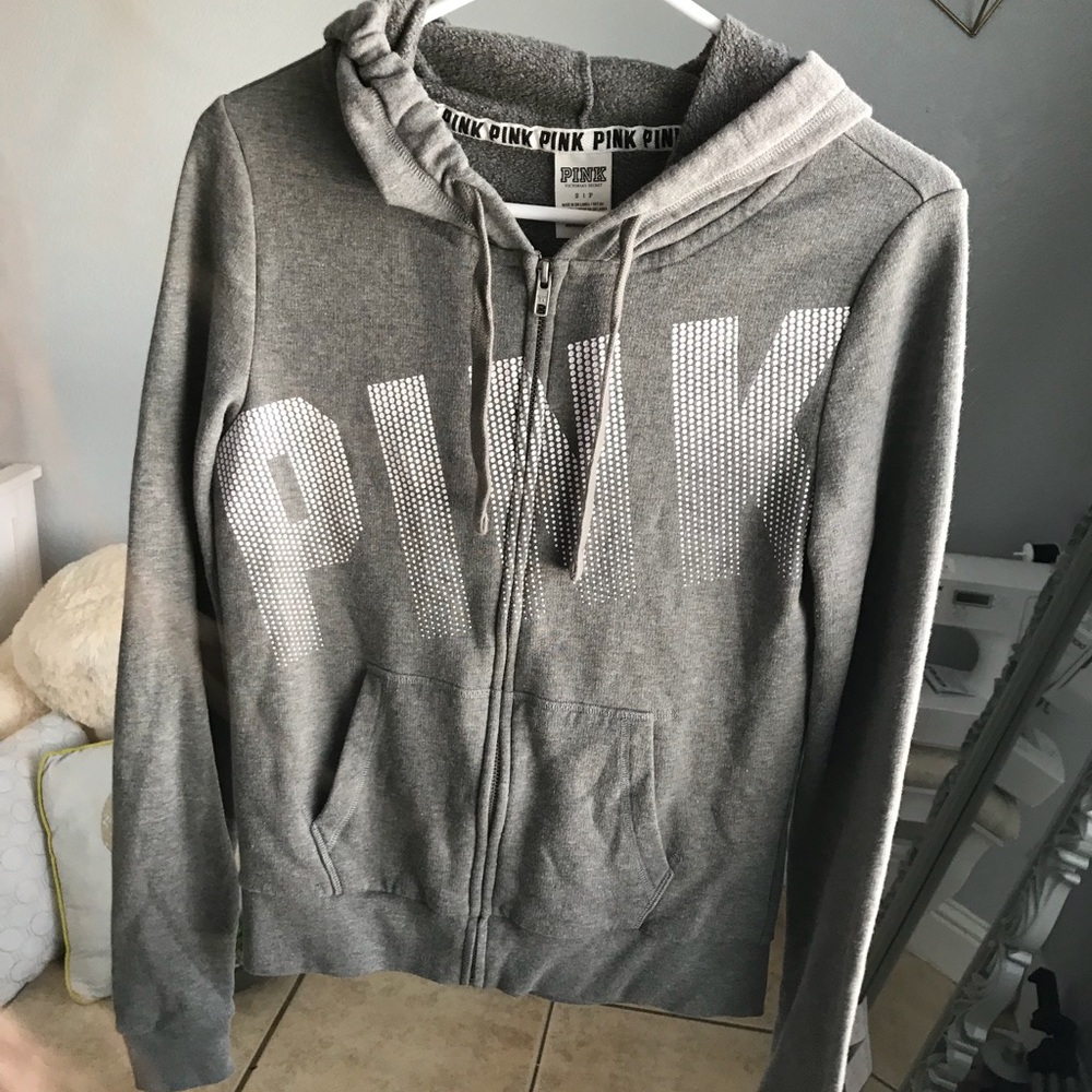 grey victoria’s secret pink full zip hoodie